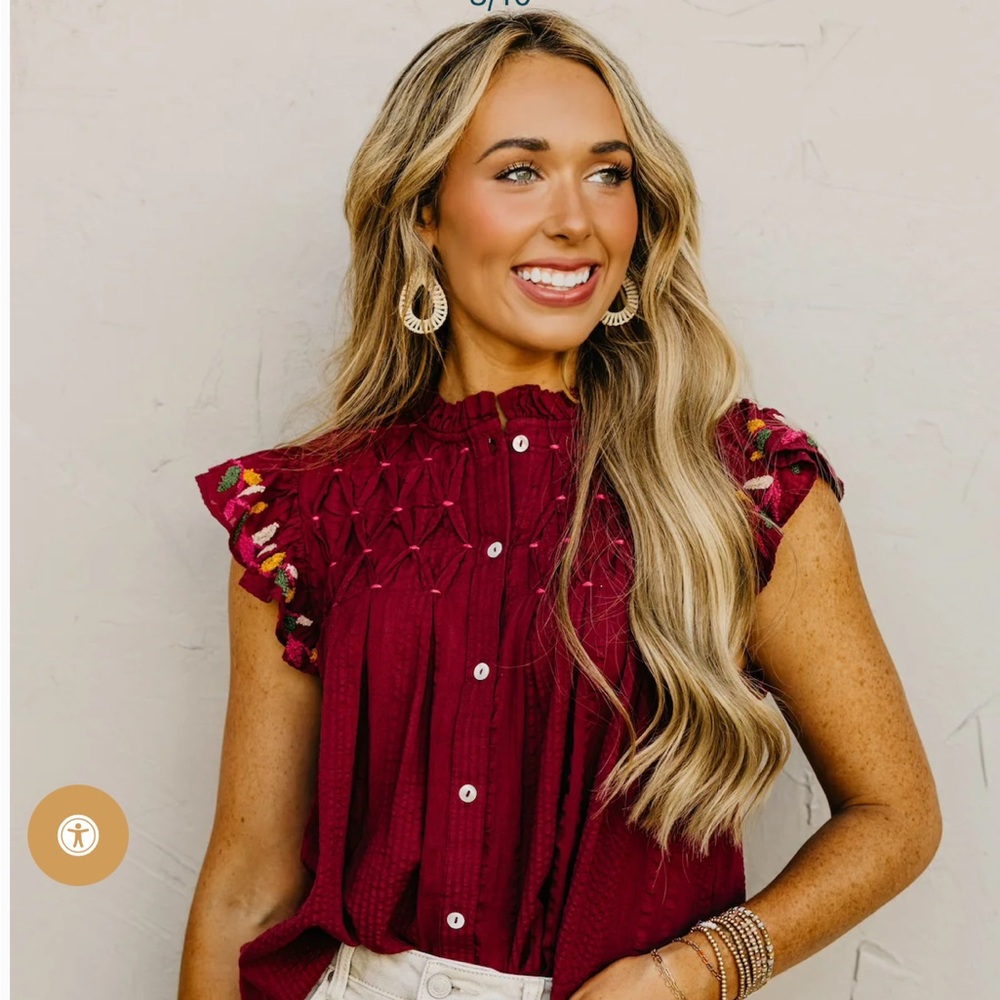 Elegant Burgundy Ruffle Sleeve Blouse